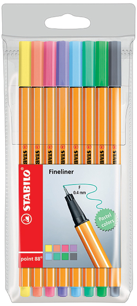 Cienkopis Point 88 pastelowe 8k/etui, Stabilo