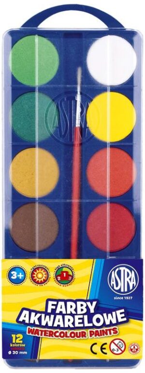Farby akwarelowe 12-kol. śr. 30 mm Euro, Astra
