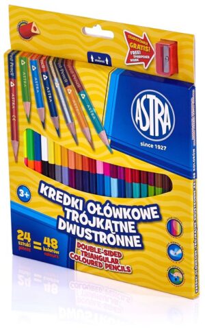 Kredki 24 szt = 48-kol. dwustronne trójkątne, Astra