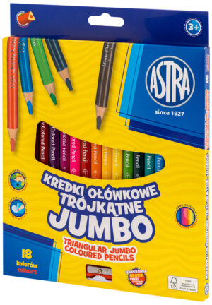 Kredki ołówkowe trójkątne 18-kol. Jumbo z temperówką, Astra