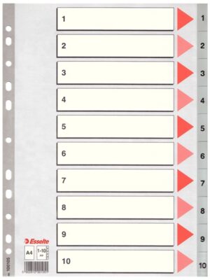 Przekładki A4 1-10 szar-PP+opis, Esselte