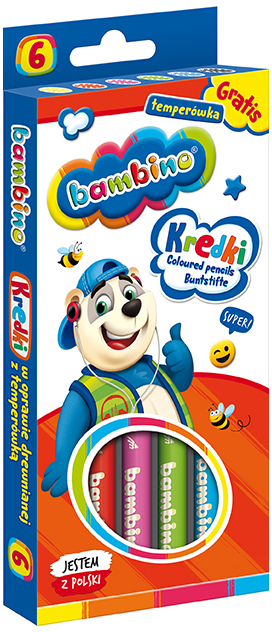 Kredki Jumbo 6-kol. 15 cm drewniane Bambino + temperówka, St.Majewski - obrazek 2