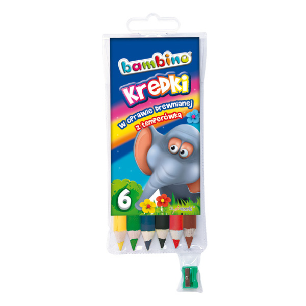 Kredki Jumbo 6-kol. 15 cm drewniane Bambino + temperówka, St.Majewski - obrazek 3