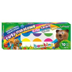 Farby plakatowe 10-kol. 20 ml., brok,fluo,sreb,złota Stand., St.Majewski