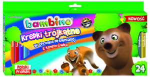 Kredki 24kol 15 cm Jumbo w drew. trójkątne+ temp.  Bambino, St.Majewski