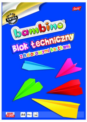 Blok techniczny z kolorowymi kartkami A4, 10k (złota i srebrna)170g Bambino, St.Majewski