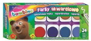 Farby akwarelowe 24 kol. duża pastylka Bambino, St.Majewski