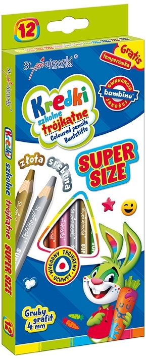Kredki 12-kol.ołówkowe trójkątne Super Size + temperówka , Bambino - obrazek 2