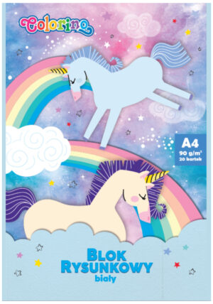 Blok rysunkowy biały A4 20k 90g Unicorn Colorino Kids, Patio