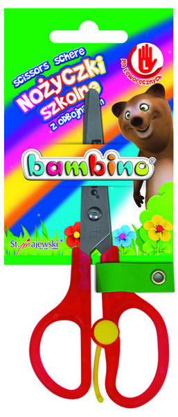 Nożyczki leworęczne szkolne z odbojnikiem Bambino na blistrze, St.Majewski