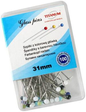 Szpilki z kolorowymi łebkami 31mm op. 100 szt., Titanum