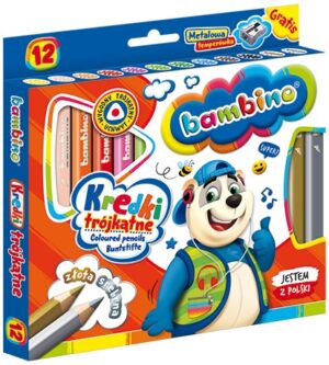 Kredki Jumbo 12-kol. 15cm drewniane trójkątne + temperówka, Bambino