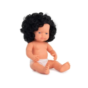Lalka dziewczynka Europejka czarne kręcone włosy 38 cm